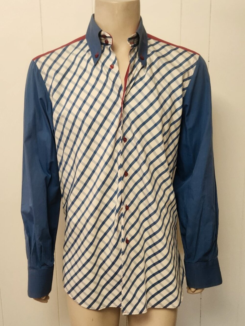 Blu Fly shirt L men's red white blue cotton Italy